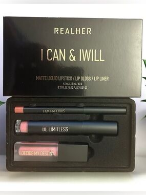 Realher I Can & Iwill Mauve Lipliner, Matte Liquid Lipstick and Lipgloss New